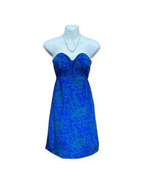 Maple Anthropologie indigo blue dragonfly print strapless silk mini dress Size 0